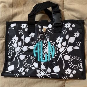Thirty-One Timeless Beauty Bag Black floral brushstrokes